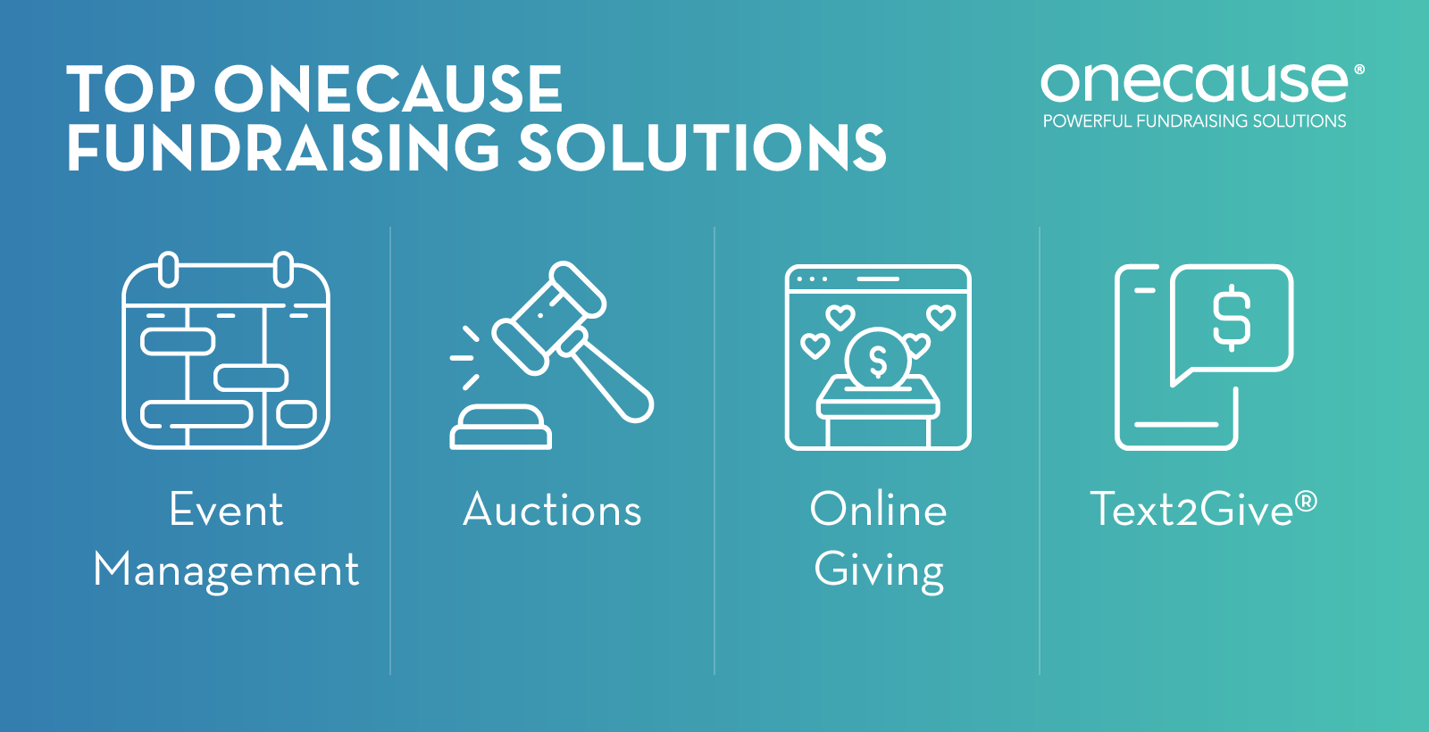 List of the top features of OneCause Fundraising Platform, also discussed in the text below.