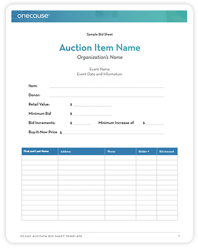 Silent Auction Bid Sheet Template